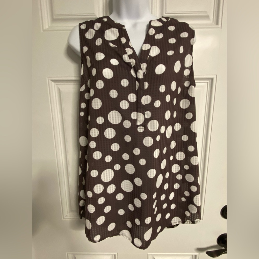 6- SANDRA INGRISH Brown Polka Dot Sleeveless Top